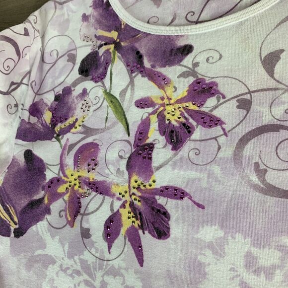 Pleasant Shade Womens Top XL Long Sleeve Floral Embellished Stretch Round Neck - Picture 3 of 8